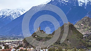 Sion Switzerland also called Sitten with Valere Castle and Tourbillon Castle - aerial view