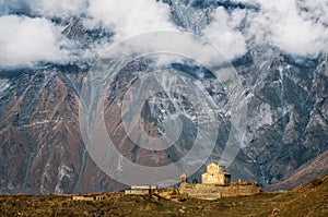 Sioni Church on hill against mountain, Georgia