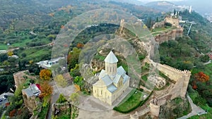 Sioni orthodox church and Narikala fortress, Georgia, topshot