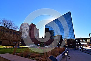 Sioux city iowa downtown high rise casino and hotel in front of the public museum