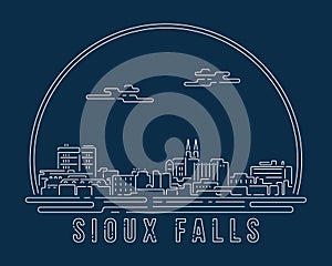 Sioux Falls - Cityscape with white abstract line corner curve modern style on dark blue background, building skyline city vector