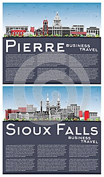 Sioux Falls and Pierre South Dakota City Skyline Set