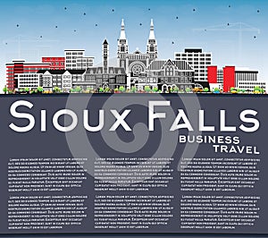 Sioux Falls South Dakota City Skyline with Color Buildings, Blue Sky and Copy Space