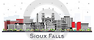 Sioux Falls South Dakota City Skyline with Color Buildings Isolated on White. Vector Illustration. Sioux Falls USA Cityscape with