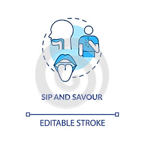 Sip and savour concept icon. Wine tasting idea thin line illustration. Evaluating drink by taste. Appreciating texture photo