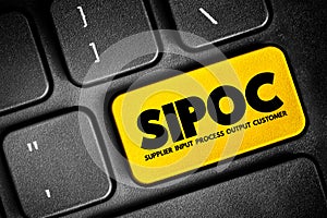 SIPOC process improvement acronym stands for suppliers, inputs, process, outputs, and customers, concept button on keyboard photo
