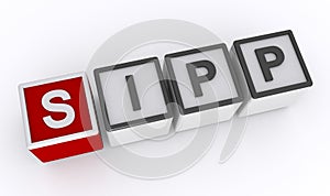 sipp Self Invested Personal Pension word block on white photo