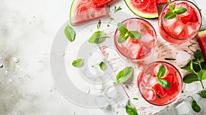 Sipping Refreshing Melon Madness: A Bod of Watermelon Cocktails on a White Grunge Table -