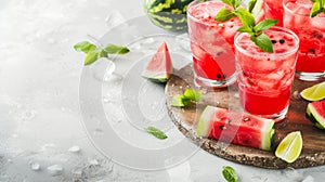 Sipping Summery Delights: Refreshing Watermelon Cocktails on a Rustic Grunge Table