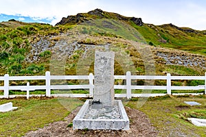 Sir Ernest Shakleton, grave and headstone on cemetery of Grytviken, South Georgia