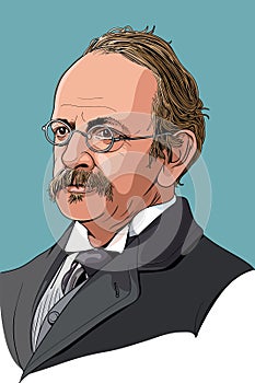 Sir J. J. Thomson cartoon style portrait photo