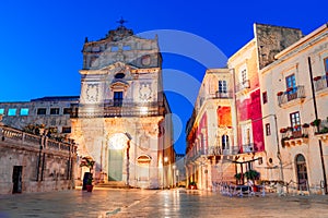 Siracusa, Sicily island, Italy: Night view of the  Church with the Burial of Saint Lucy, Ortigia, Syracuse