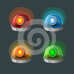Siren lamp Collection Icon Set in 4 Color variation. Symbol for Police, Ambulance and Emergency Fire Dept. Concept in Cartoon illu