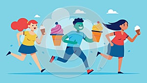 Sirens blaring as participants rush to devour their scoops before time runs out.. Vector illustration.