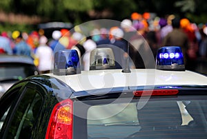 sirens of patrol cars during the demonstration through the stree