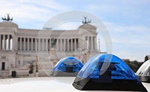 sirens of police car and the ancient italian palace in ROME call