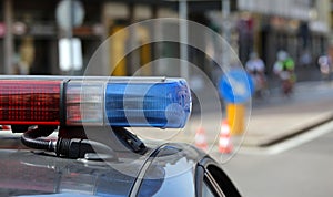 Sirens of police car during the roadblock in the city