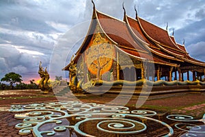 Sirindhorn Wararam Phu Prao Temple at evening Ubonratchathani Province, thailand