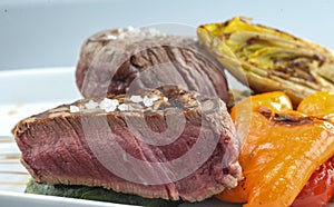 Sirlion beef steak with grilled pepper photo