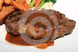 Sirloin steak in gravy