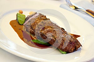 Sirloin strip Steak with green Beans ,vegetables a