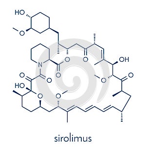 Sirolimus rapamycin immunosuppressive drug molecule. Used to prevent transplant rejection and in coronary stent coating..