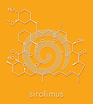Sirolimus rapamycin immunosuppressive drug molecule. Used to prevent transplant rejection and in coronary stent coating..