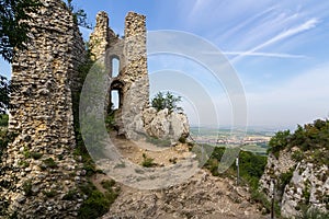 Sirotci castle. Ruin of gothic castle in south moravia, Palava Czech republic