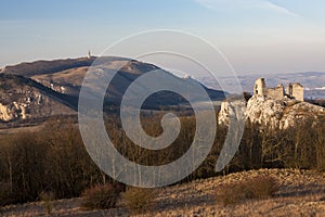 Sirotci hradek ruins and Devicky ruins on Palava region, South Moravia, Czech Republic