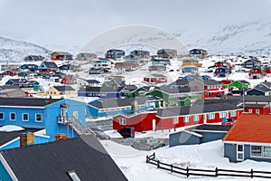 sisimiut greenland panoramic cityscape with colorful houses