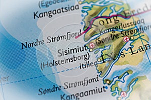 Sisimiut (Holsteinborg), Greenland, highlighted on a world map