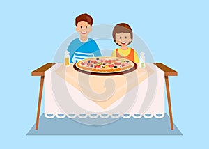 Sister and Brother Eating Dinner Flat Illustration