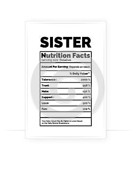 Sister Nutrition Facts Poster, vector