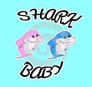 Sister shark and brother shark. pink and blue sea animals. vector Shark Family - T-Shirts, Hoodie, Tank, gifts. Vector