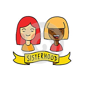 Sisterhood doodle icon, vector illustration