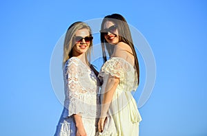 Sisterhood and female community. Female friendship. Female power. Summer fashion. Find woman inner strength. Harmony and