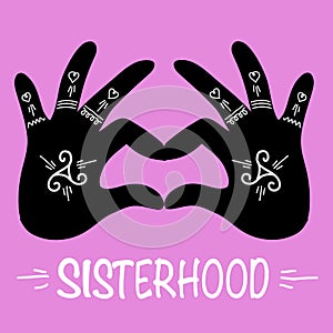 Sisterhood sign two hands with hearts