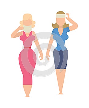 Sisters flat best friends cheerful girl student together female friendship vector illustration.