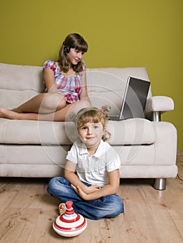 Sisters in living room