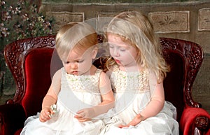 Sisters Looking at Flower