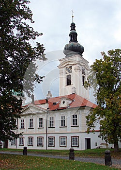 Sisters Premonstratensians Convent, Prelature 1692 Baroque building with the clocktower, Doksany, Czechia