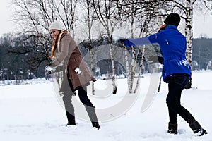 Sisters snow ball fight