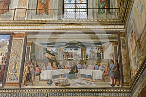 The Sistine Chapel. Former house church in the Vatican. Frescoes. The calling of Moses. Circumcision of the son of Moses. Crossing