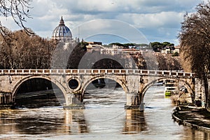 Sisto Bridge and the dome of Saint Peter. Rome Italy