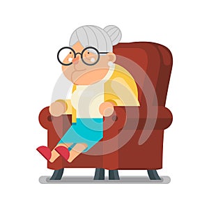 Sit Rest Granny Old Lady Character Cartoon Flat Design Vector illustration