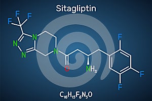 Sitagliptin anti-diabetic medication drug molecule. It is trifluorobenzene  and triazolopyrazine with hypoglycemic activity.