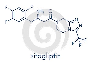 Sitagliptin diabetes drug molecule. Skeletal formula.