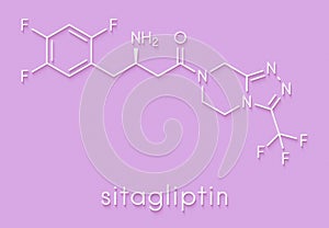 Sitagliptin diabetes drug molecule. Skeletal formula.