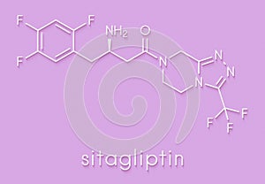 Sitagliptin diabetes drug molecule. Skeletal formula. photo