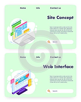 Site concept vector website landing page template set